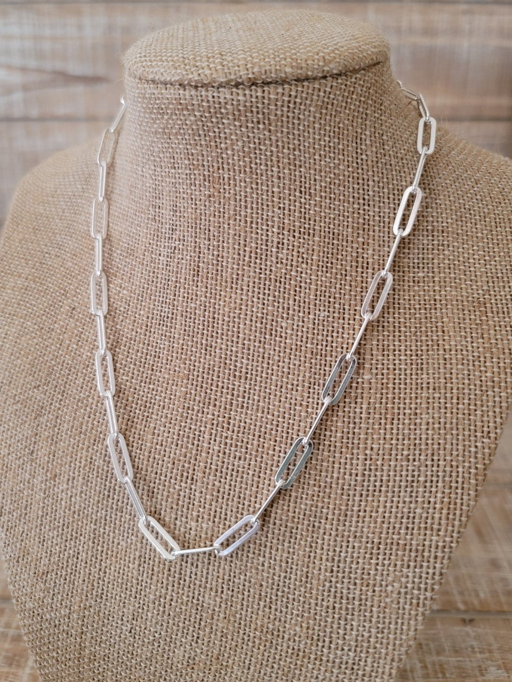 3mm Oval Link Paper Clip Chain Necklace in Solid Sterling Silver - 15